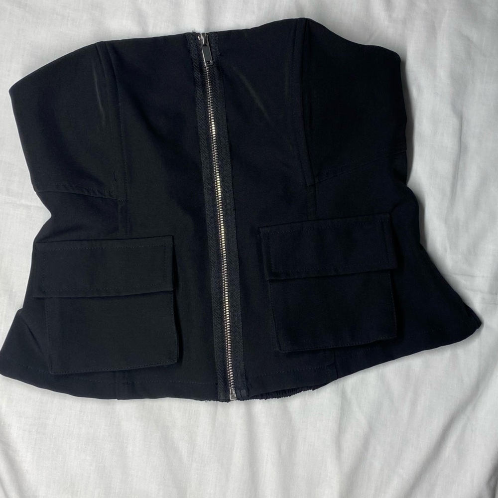 Angel Black Strapless Corset Top with Front Zip